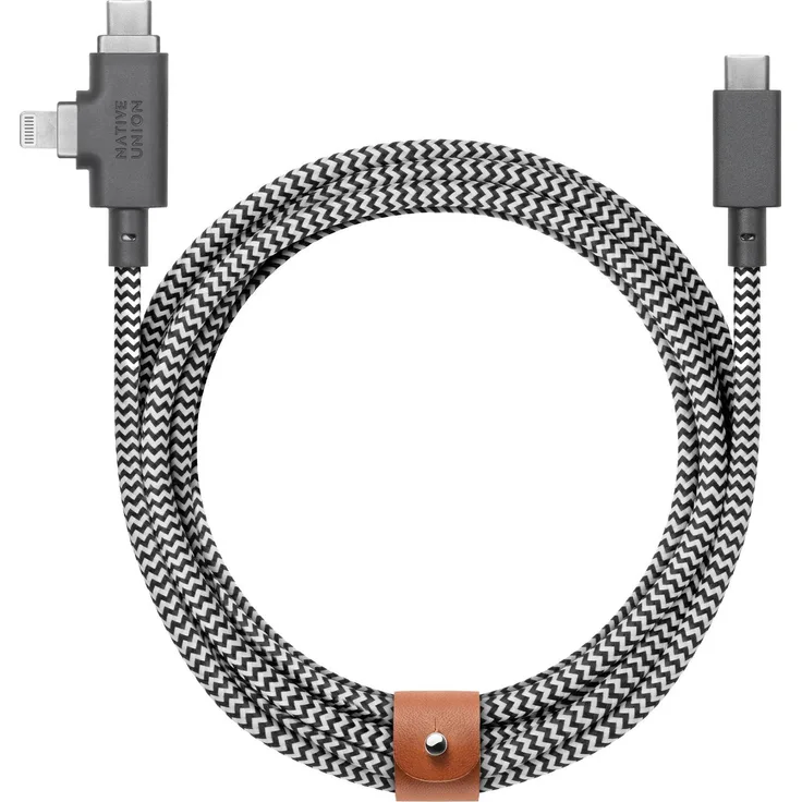 Native Union Belt Duo Pro, USB-C-Kabel mit USB-C/Lightning, 1,5 m, Schwarz/Weiß, Ladeleistung bis 240 W