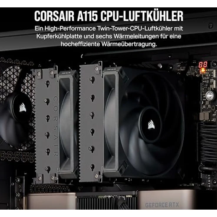CORSAIR A115 Hochleistungs-Tower-CPU-Luftkühler - Slide-and-Lock-Lüfterhalterung - Zwei Corsair AF140 Elite-Lüfter Vorinstallierte Wärmeleitpaste - Schwarz - Preisvergleich – Bild 2