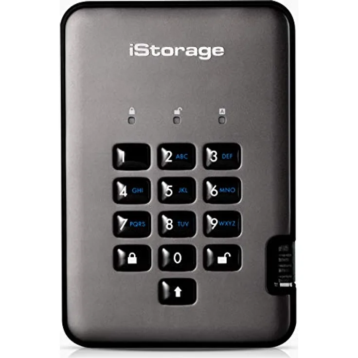iStorage diskAshur PRO2 16TB 256-bit 1TB USB 3.1 FIPS Level 3 zertifiziert, sichere verschlüsselte Festplatte IS-DAP2-256-SSD-16000-C-G, Graphit, 16 TB