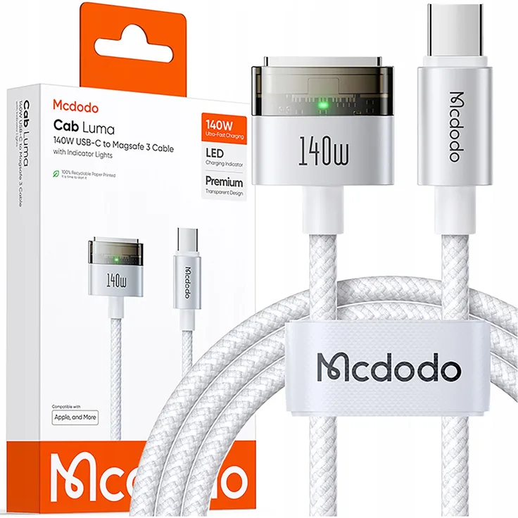 MCDODO Macbook Air Pro USB-C MagSafe 3 140W Ladekabel, 2m, Aluminiumlegierung, schnelles und sicheres Laden