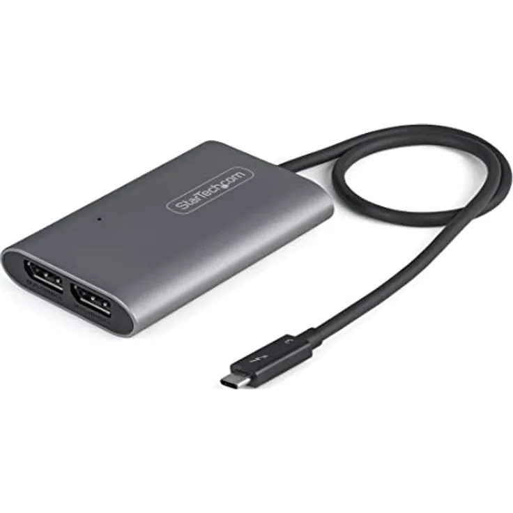 StarTech.com Thunderbolt 3 auf Dual DisplayPort Adapter DP 1.4, Dual 4K 60Hz oder Single 8K/5K, silber