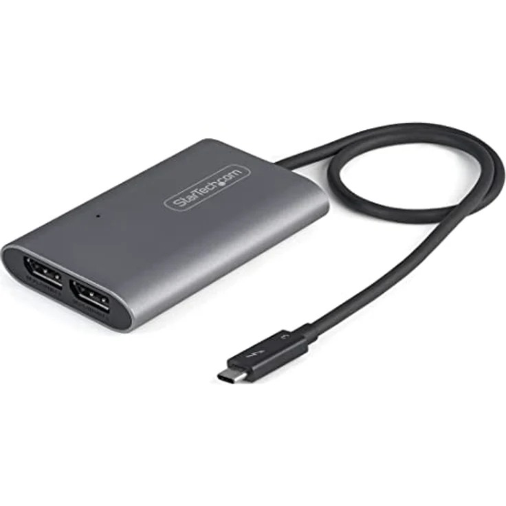 StarTech.com Thunderbolt 3 auf Dual DisplayPort Adapter DP 1.4, Dual 4K 60Hz oder Single 8K/5K, silber – Bild 1