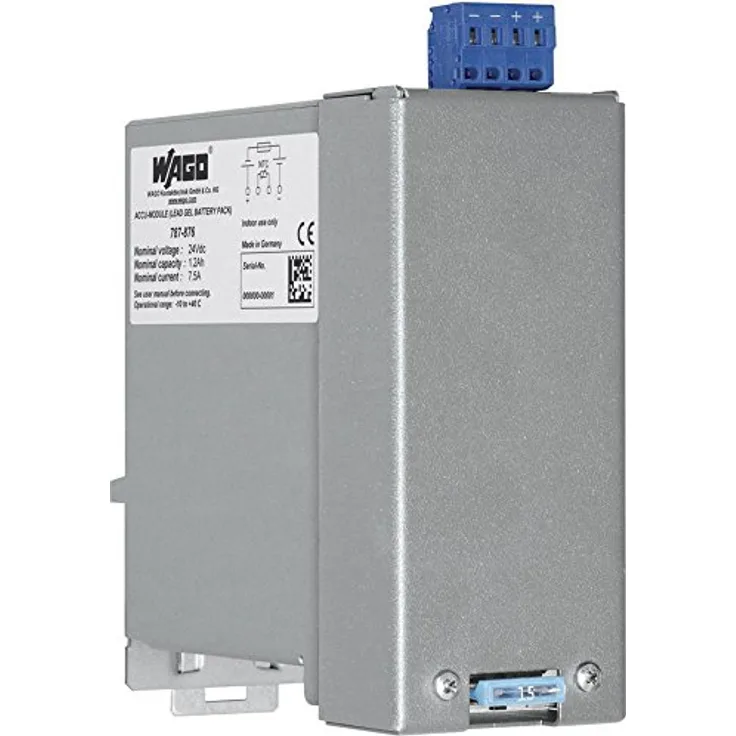 WAGO 787-876, Plombiertes Bleisäure-Akkumodul (VRLA) für USV, 24 V, 1,2 Ah, mit Battery-Control, metallisch