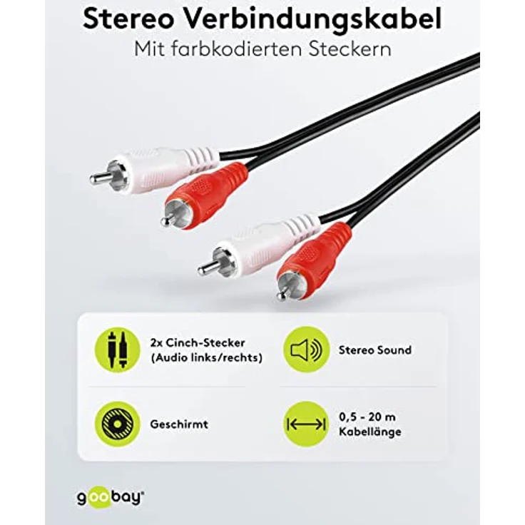 Goobay 50029 Cinch Audiokabel Stereo – Chinchkabel 2x Chinch Stecker (R / L) auf 2x Chinch Stecker (R / L) – 2,5 Meter – Bild 2