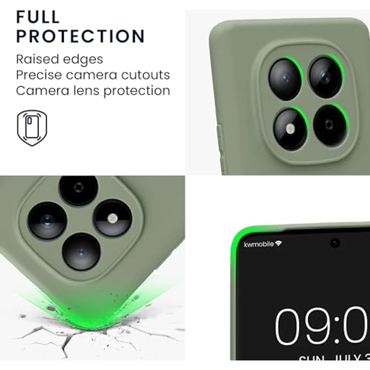 kwmobile Handyhülle kompatibel mit Xiaomi Redmi Note 15 4G / Redmi Note 15 5G / Poco M8 5G - Flexible Silikon Hülle in Graugrün mit präzisen Ausschnitten und erhöhtem Bildschirmschutz – Bild 3