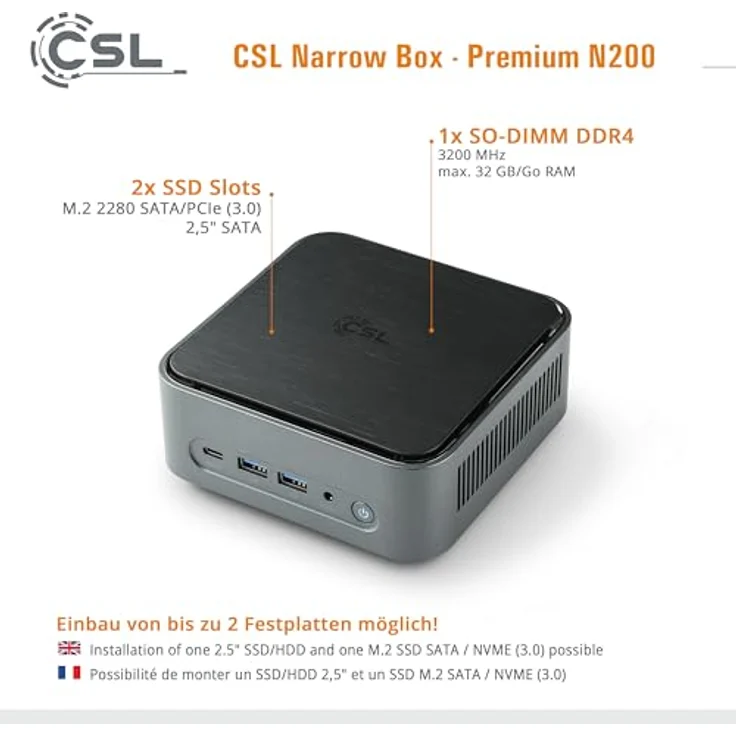 CSL Narrow Box Premium, Mini-PC mit Intel N200, 16 GB RAM, 500 GB SSD, Intel UHD Graphics, Schwarz – Bild 5