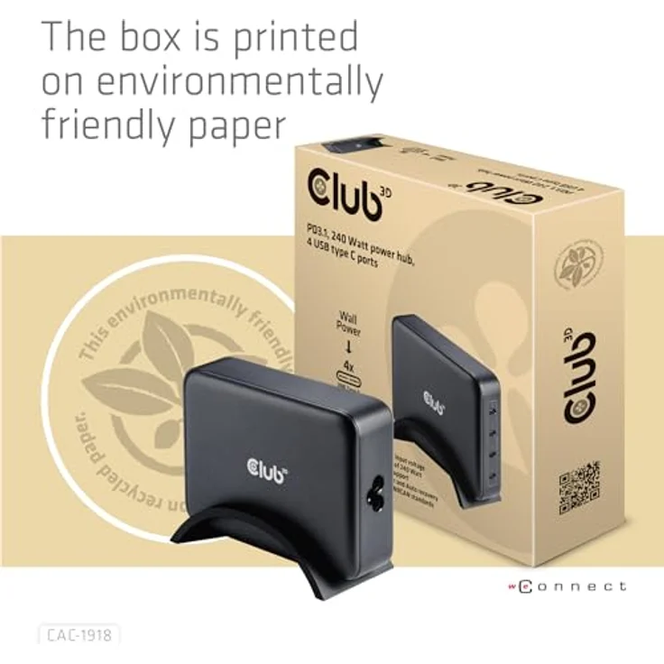 Club 3D CAC-1918 Reiseladegerät, 240W 4xUSB Typ-C mit Power Delivery und GaN-Technologie, Schwarz – Bild 7