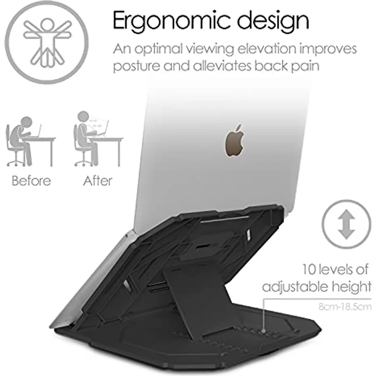 Desire2 Laptopständer 2 in 1 Klappbar, 360 Grad Drehbar, Höhenverstellbar, Kompatibel mit MacBooks, Abnehmbare Handyhalterung - Schwarz – Bild 2
