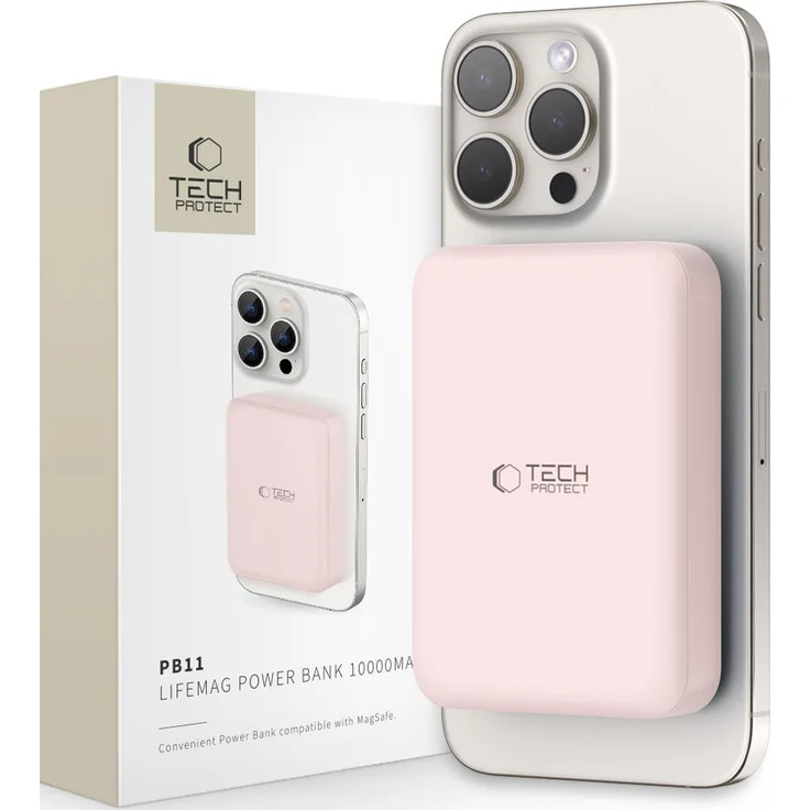 Tech-Protect LifeMag Pb11, MagSafe Power Bank 10.000mAh mit LED-Anzeige, elegant, rosa