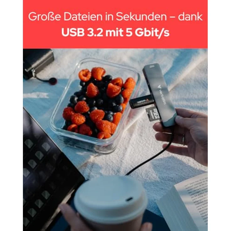 Verbatim USB-C Essentials Multiport Hub, 6 Anschlüsse mit Kartenleser, HDMI bis 4K/30Hz, 100W PD, SD/microSD Steckplätze – Bild 5