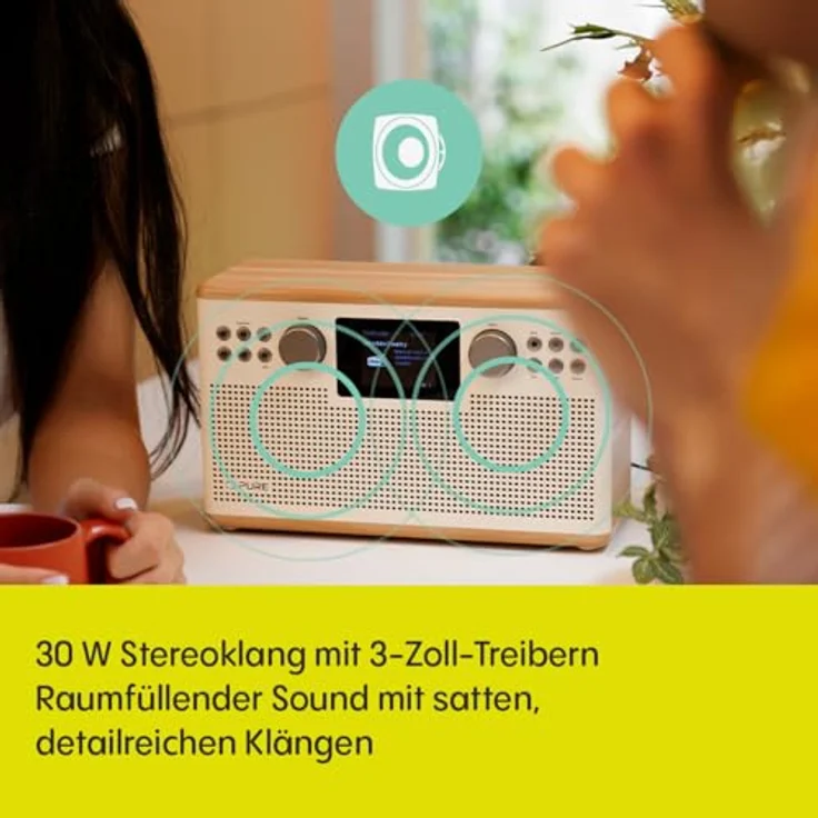 Pure Classic H6 Hi-Fi Stereoanlage, DAB+ UKW Radio mit Bluetooth 5.3, USB-A, AUX, 2x15 W, 80 Speicherplätze, Baumwollweiß/Eiche – Bild 2