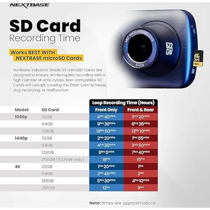 Nextbase 256GB U3 Micro-SD-Industrie-Standard-Karte inkl. Adapter - Ultra-High-Speed-Speicherkarte - für Nextbase Dashcams 522GW und 622GW - Dashcam Zubehör – Bild 2