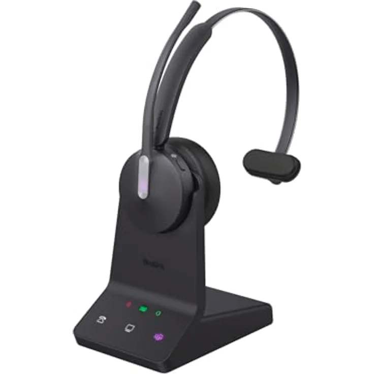 Yealink WH64 Mono Teams Headset inkl. Basisstation - Hybrides Mono Headset mit DECT und Bluetooth, Acoustic-Shield-Technologie, 26 Stunden Gesprächslaufzeit
