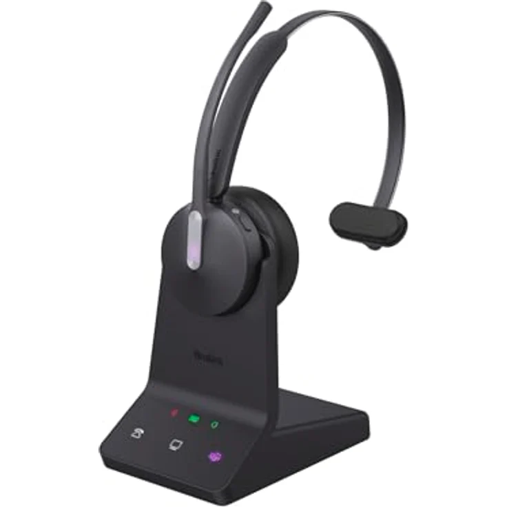 Yealink WH64 Mono Teams Headset inkl. Basisstation - Hybrides Mono Headset mit DECT und Bluetooth, Acoustic-Shield-Technologie, 26 Stunden Gesprächslaufzeit – Bild 1