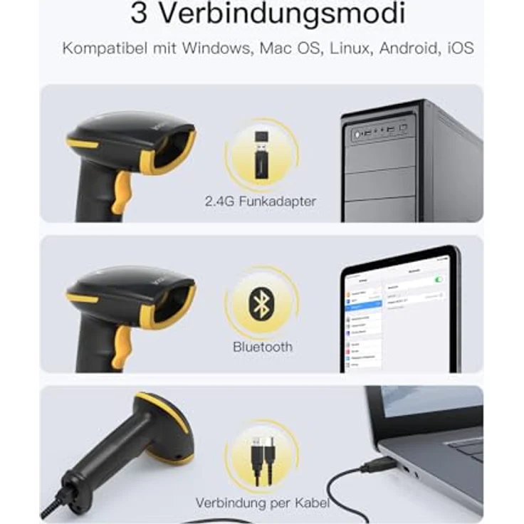 Inateck BCST-21 KI, Kabelloser 1D Barcode Scanner mit Bluetooth, 2000mAh Akku, 3 Monate Akkulaufzeit, Unterstützung für Inateck App und SDK, extrem robust – Bild 5