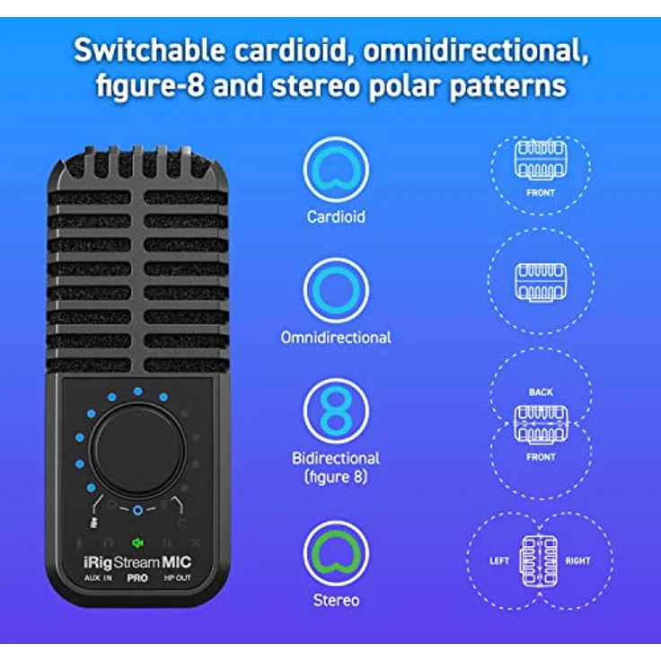IK Multimedia iRig Stream Mic Pro, Kondensator Mikrofon mit integriertem Audio Interface für iPhone, iPad, Android, USB-Computer, Mac, Windows PC, ideal für Podcast, Recording, Gesang Aufnahme, Gaming – Bild 5