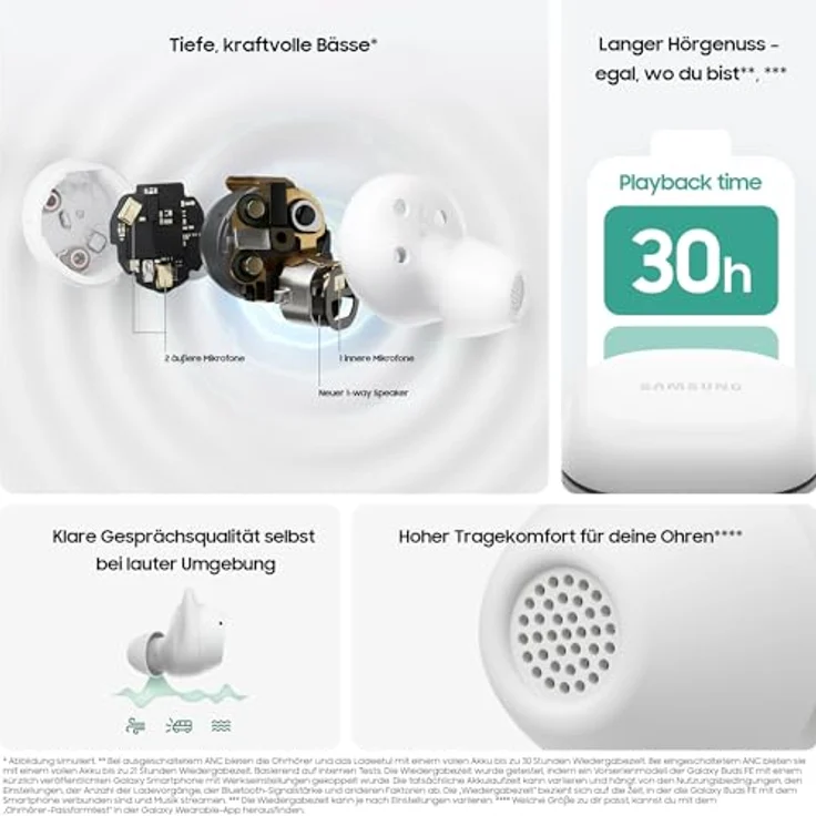 Samsung Galaxy Buds FE Kabellose Bluetooth-Ohrhörer, Active Noise Cancelling (ANC), Komfortable Passform, 3 Mikrofone, Touch Control, Tiefer Bass, Inkl. Ladekabel, Graphite – Bild 4