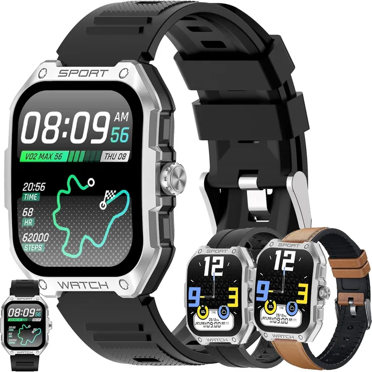 SGDDFIT GPS Smartwatch Herren, 1.83 Zoll AMOLED Fitnessuhr mit Telefonfunktion, 100 Sportmodi, Herzfrequenz- und Schlafmonitor, 5ATM wasserdicht, kompatibel mit Android und iOS