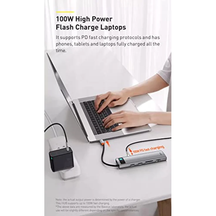 Baseus HUB Metal Gleam Series CAHUB-CT0G, 11-in-1 Multifunctional USB-Hub mit 3xUSB 3.2, PD 100W, 3,5 mm Jack, VGA Full HD 60Hz, 2xHDMI 4K, TF+SD Card, RJ45, Space Gray – Bild 4