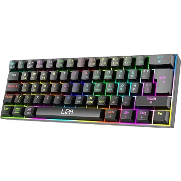 Lipa X23 Gaming Keyboard Schwarz - Kabellos - RGB-Beleuchtung - Tri-Mode - 61 Mechanische Tasten - FN Multitasten - Brown Switches - Ergonomisch – Bild 3