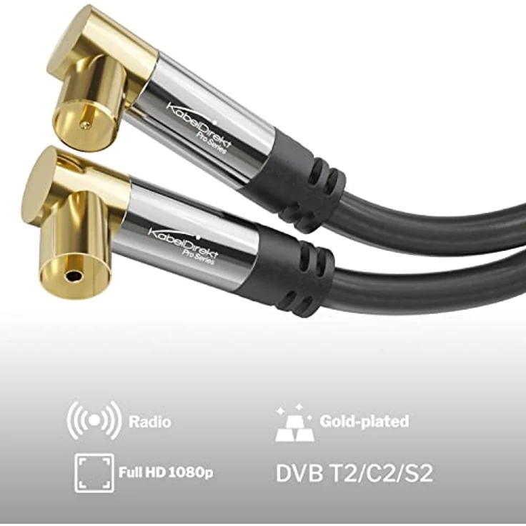 KabelDirekt - Antennenkabel 90° gewinkelt - 1,5m - (75 Ohm, Koax Stecker > Koax Kupplung Koaxialkabel geeignet für TV, HDTV, Radio, DVB-T, DVB-C, DVB-S, DVB-S2, Winkelstecker) - PRO Series – Bild 2