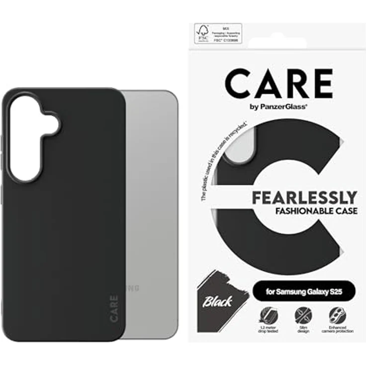 PanzerGlass CARE by ® Fashionable Case Schwarz, Handyhülle für Samsung Galaxy S25, stoß- und kratzfest, 100% recycelbar – Bild 2