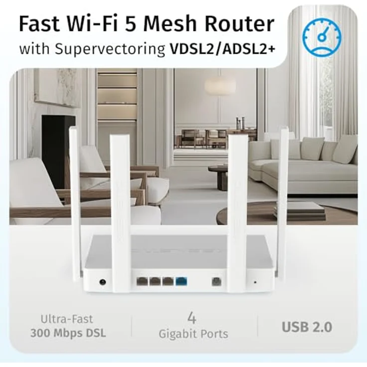 Keenetic Skipper DSL AC1200, Mesh Wi-Fi 5 Modem Router mit 4-Port Gigabit Smart Switch und USB 2.0 Anschluss – Bild 2