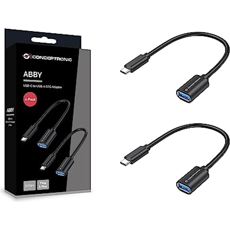 Conceptronic ABBY11B USB-C-auf-USB-A-OTG-Adapter, 2er-Pack, 20 cm