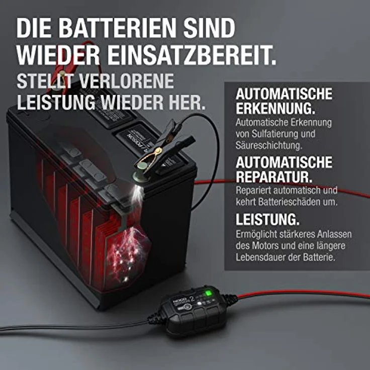 NOCO GENIUS2EU 2A Kfz-Ladegerät 6V/12V, intelligentes Ladegerät für Blei- und Lithium-Batterien, kompakt und effizient – Bild 6