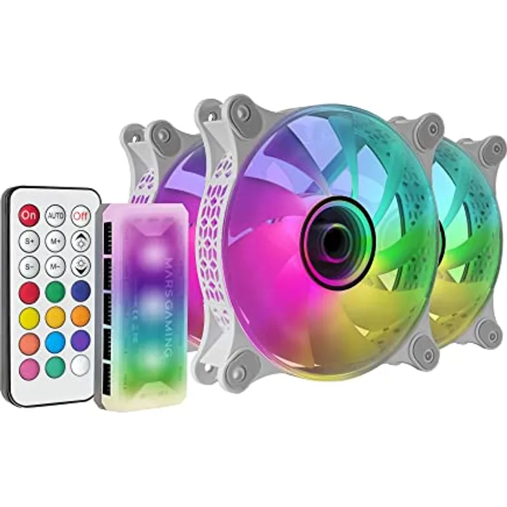 MARSGAMING Mars Gaming MF-3DKIT Weiß, Kit 3 ARGB 360° 12cm Lüfter, 3D Infinity Mirror, Anti-vibrationssystem, ARGB Controller, RF Fernbedienung, Voll Kompatibel