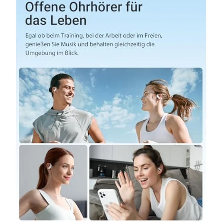 ACEFAST AceFit Air Open Ear Kopfhörer, Bluetooth 5.4, ultradünn, kraftvoller Sound, klare Anrufe, Touch-Steuerung, IP54, Weiß – Bild 7
