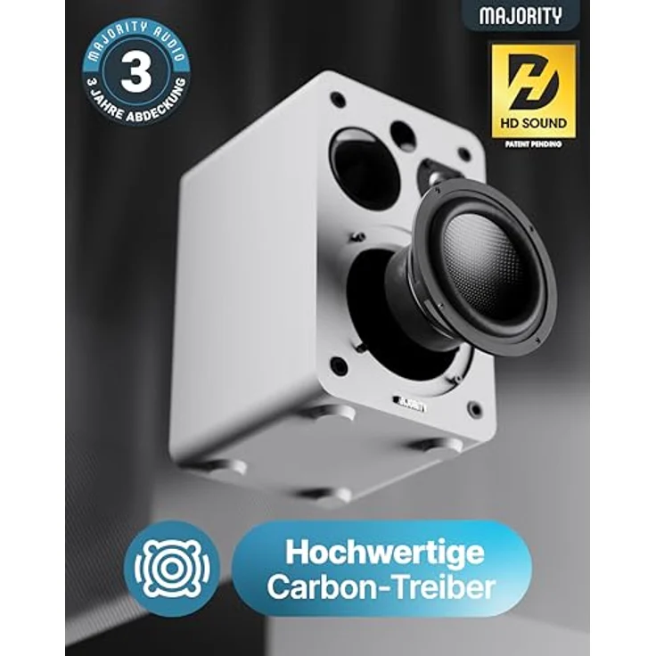 MAJORITY D70X Aktivlautsprecher, 70W Bluetooth Regallautsprecher mit HDMI ARC, Dualtreiber Kohlefaser, Studio Monitor mit Fernbedienung (Weiß) – Bild 3