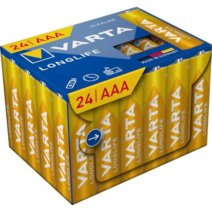 Varta Longlife AAA CUBE24, Alkaline Batterien für kontinuierliche Entladungen, 24er Pack