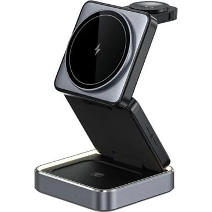 SiGN 3-in-1 Foldable Wireless Magnetic Charging Station 15W, Ladestation für Qi-kompatible Smartphones, Apple Watch und kabellose Kopfhörer, grau/schwarz