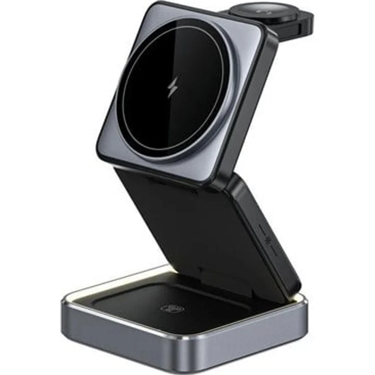 SiGN 3-in-1 Foldable Wireless Magnetic Charging Station 15W, Ladestation für Qi-kompatible Smartphones, Apple Watch und kabellose Kopfhörer, grau/schwarz