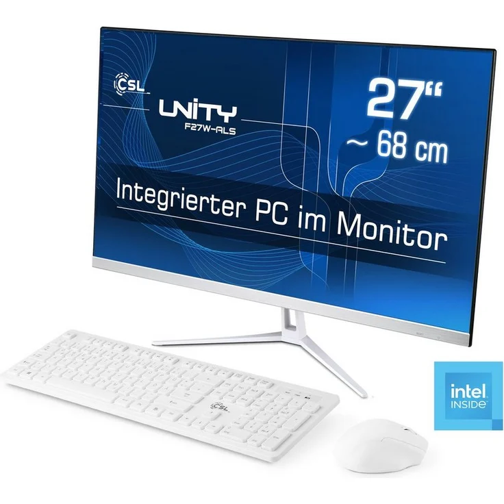CSL Unity F27-ALS N200 All-in-One PC, 27 Zoll, Windows 11, Intel N200, 8 GB RAM, 512 GB SSD, passiver CPU-Kühler
