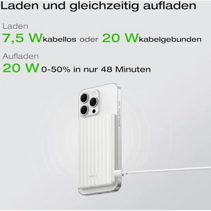 EF ECOFLOW RAPID Powerbank 5.000 mAh, magnetisches kabelloses Ladegerät mit 20 W USB-C und 7,5 W MagSafe, kompatibel mit iPhone 16/15/14/13/12 Serien, weiß – Bild 3