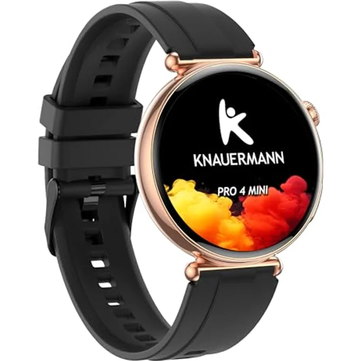 Knauermann PRO 4 MINI (2026), EKG Gesundheitsuhr mit Blutdruck-, Puls- und Blutsauerstoffmessung, Schlafanalyse, Telefonie, IP67, Rund Gold, Silikon Schwarz, 41 mm – Bild 2