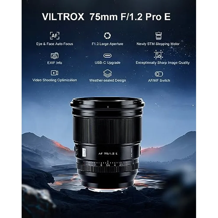 VILTROX 75mm f/1.2 F1.2 PRO Autofokus Objektiv für Sony E-Mount Ultra Weitwinkel APS-C Prime Objektiv kompatibel mit Sony E-Mount spiegellosen Kameras A7M/R/S Serie A7Cc A9 A1 A6x00 Fs5 – Bild 2