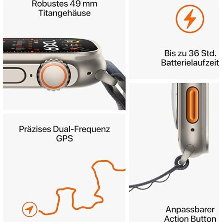 Apple Watch Ultra 2 GPS + Cellular, 49 mm Titangehäuse, Trail Loop Grün/Grau – S/M – Bild 5