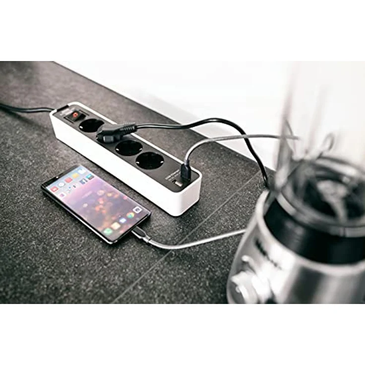Brennenstuhl Ecolor Steckdosenleiste 4-fach mit USB-Ladebuchse (Steckerleiste mit 2x USB Charger, Schalter und 1,5m Kabel) weiß-schwarz – Bild 6