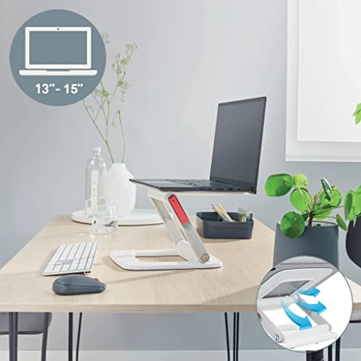 Leitz höhenverstellbarer Laptopständer mit mehreren Winkeln, für 13“ - 15“ Laptops, 6 voreingestellte Höhen- und Winkelkombinationen, kompakte Standfläche, Ergo-Sortiment, Weiß, 64240001 – Bild 2