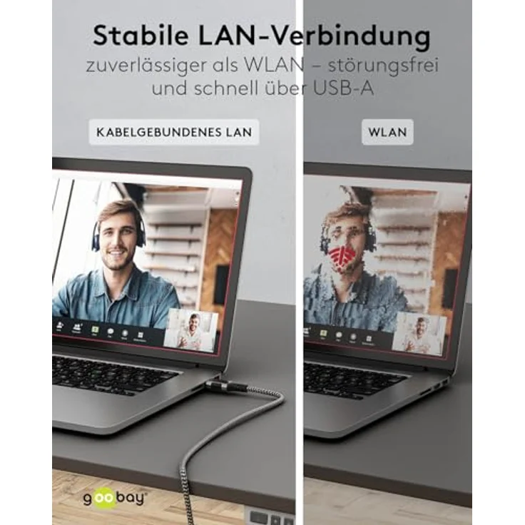 Goobay Ethernet-Kabel USB-A 3.0 auf RJ45 Slim, 7.5 m, CAT 6, bis 1 Gbit/s, schwarz-silber – Bild 6