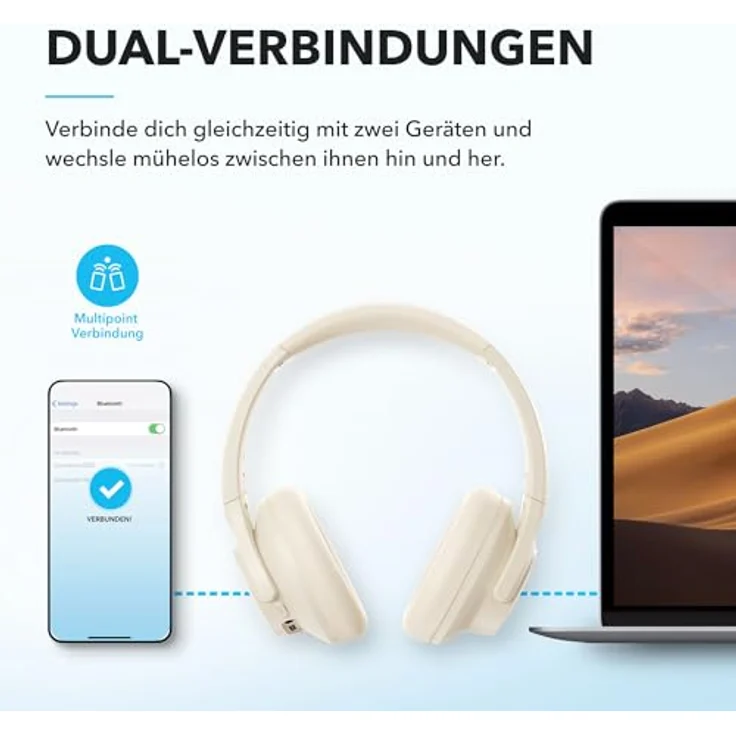 eufy Q20i, Kopfhörer mit Hybrid Active Noise Cancelling, 40 Stunden Akkulaufzeit, Weiß – Bild 8