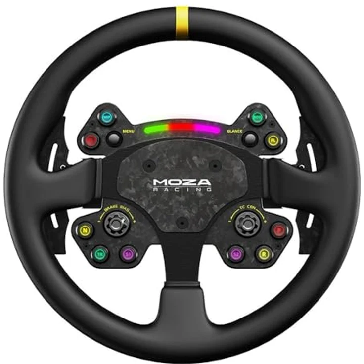 Moza Racing MOZA RS V2 Lenkrad, Rund - Leder (33 cm), originalgetreu im Racing-Look, integrierte Schaltanzeige, Schnellverschluss - Aluminium/Carbon – Bild 1