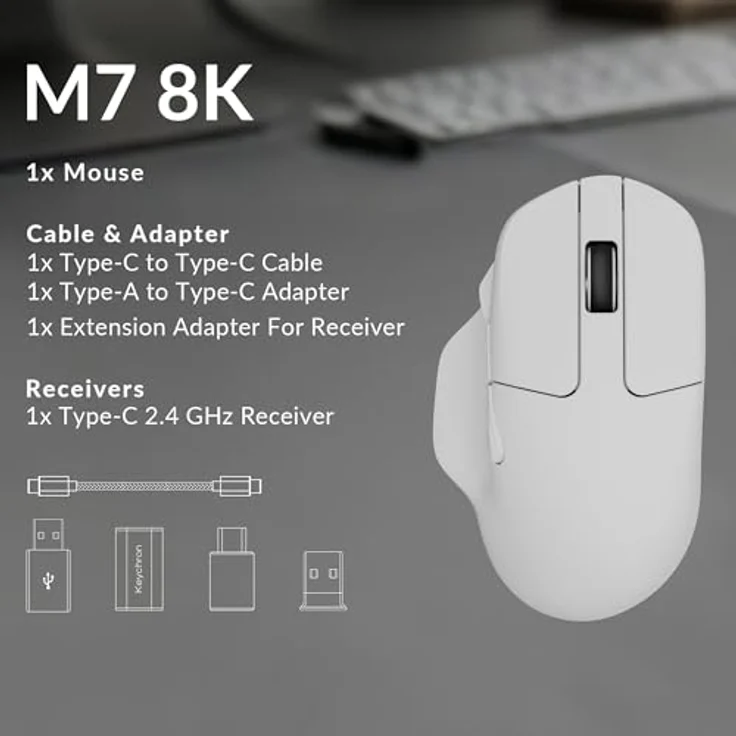 Keychron M7-A24, Kabellos und Kabelgebunden, Optical Maus mit 30.000 DPI, Programmierbaren Tasten, Weiss – Bild 8