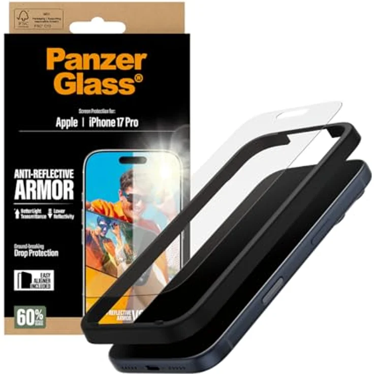 PanzerGlass Anti-Reflective Armor Displayschutz für Apple iPhone 17, 60 % recyceltes Glas, integrierter Blickschutzfilter, stoßfest bis 4,8 m, transparent – Bild 6
