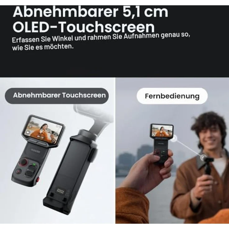 INSTA360 Luna Ultra Standard Bundle (Weiß), 8K Kameragimbal mit abnehmbarem 2"-OLED-Touchscreen, 12x Zoom und Fernbedienung – Bild 8