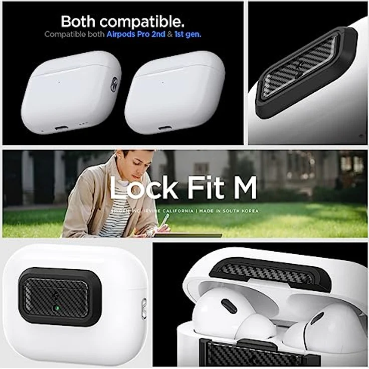 Spigen Lock Fit M [EZ FIT] Verriegelung für AirPods Pro 2. Generation/ AirPods Pro (2019), Carbon, mit Handschlaufe, keine Hülle enthalten – Bild 3