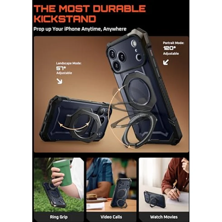 SUPCASE Unicorn Beetle Grip Hülle für iPhone 17 Pro, [Militärstandard Fallschutz, MagSafe-kompatibel, integrierter Ringhalter, Schwarz] – Bild 4